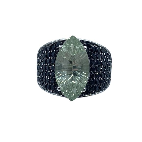 Sterling Silver 925 Green Amethyst Wide Band Ring Size 10 Signed PK Statement - Picture 2 of 12